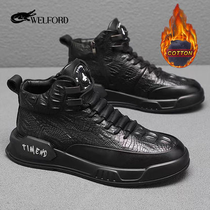 Suede leather crocodile pattern shoes