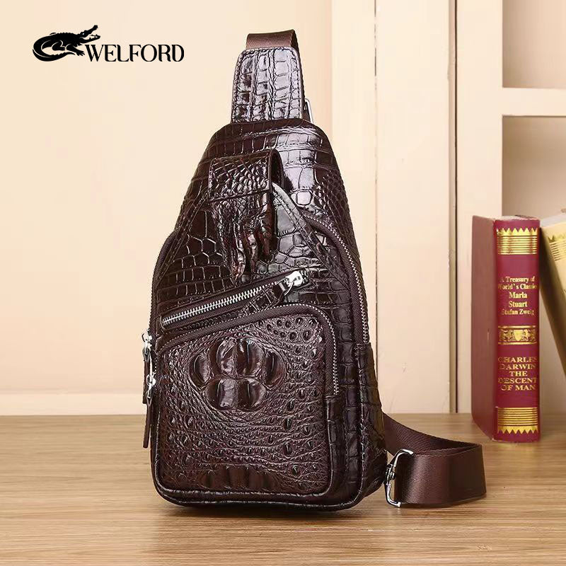 Men's new high-end crocodile leather chest bag