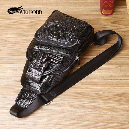 Men's new high-end crocodile leather chest bag