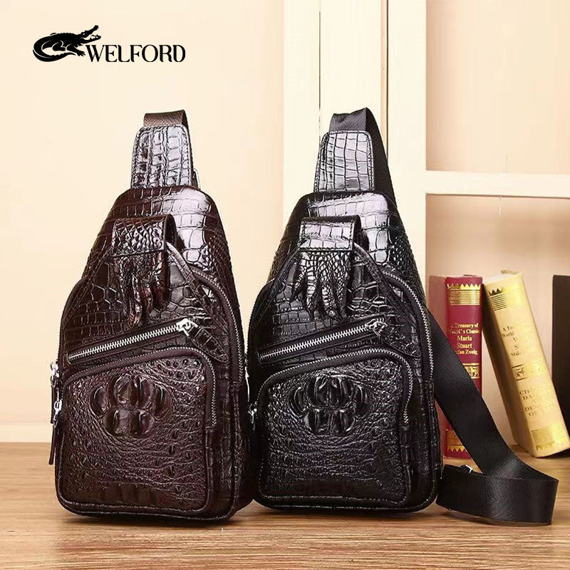 Men's new high-end crocodile leather chest bag