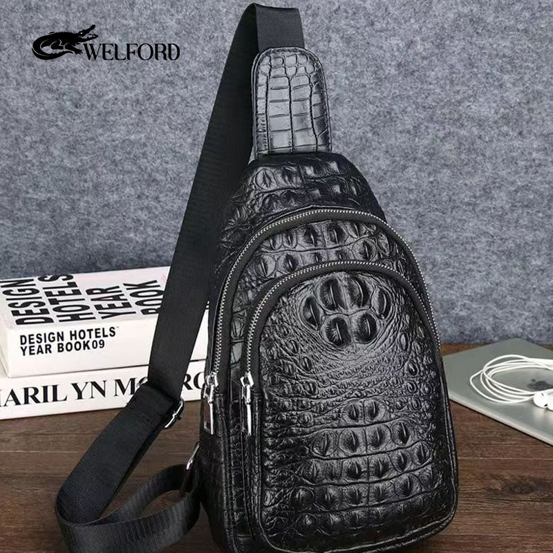 Men's new high-end crocodile leather chest bag