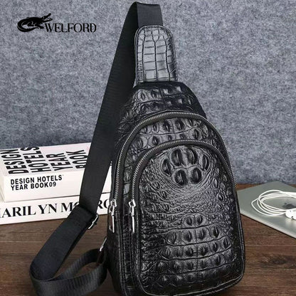 Men's new high-end crocodile leather chest bag