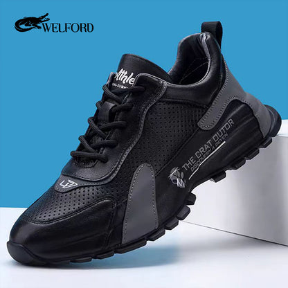 Breathable hollow perforated leather sports dad shoes