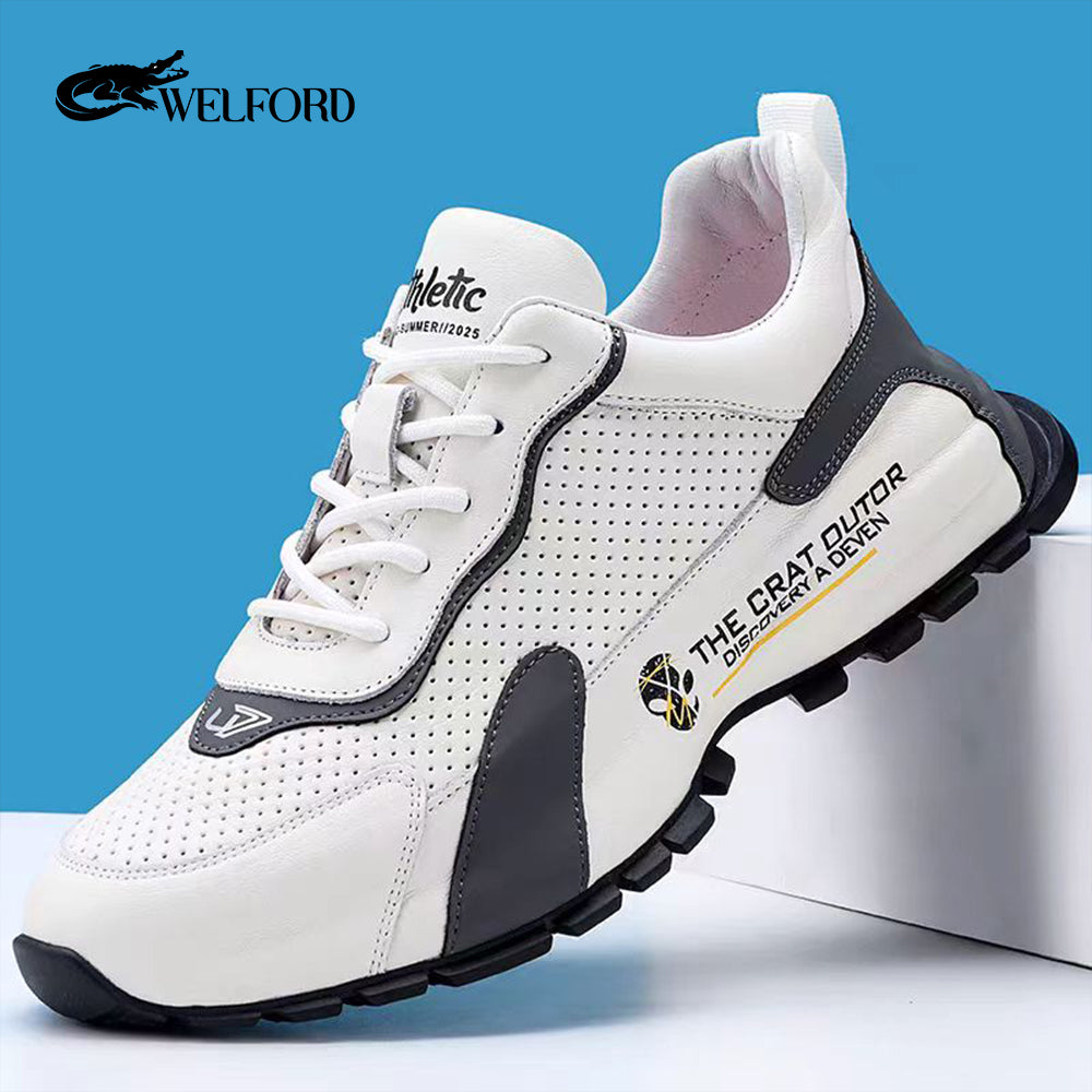 Breathable hollow perforated leather sports dad shoes