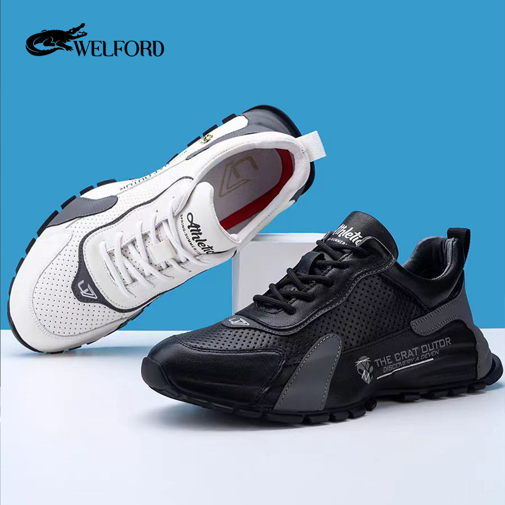 Breathable hollow perforated leather sports dad shoes