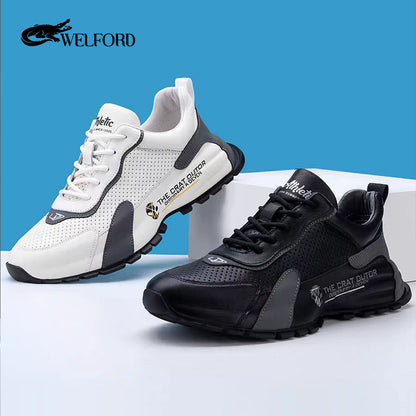 Breathable hollow perforated leather sports dad shoes