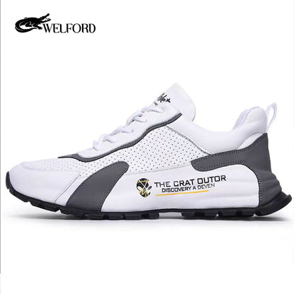 Breathable hollow perforated leather sports dad shoes