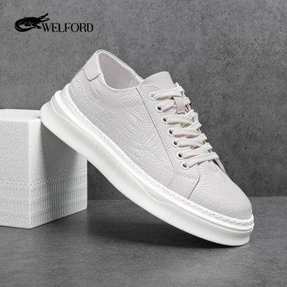 Italian Versatile Genuine Leather Crocodile Pattern Men's Sneakers