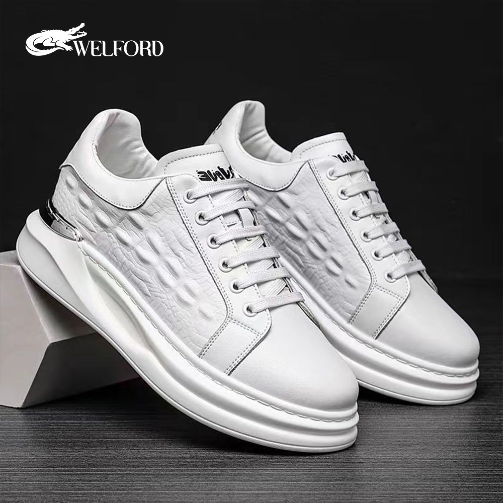 Men's Italian Leather Raised Crocodile Sneakers
