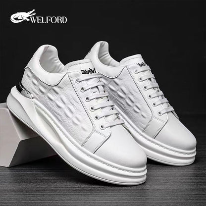 Men's Italian Leather Raised Crocodile Sneakers