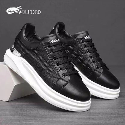Men's Italian Leather Raised Crocodile Sneakers