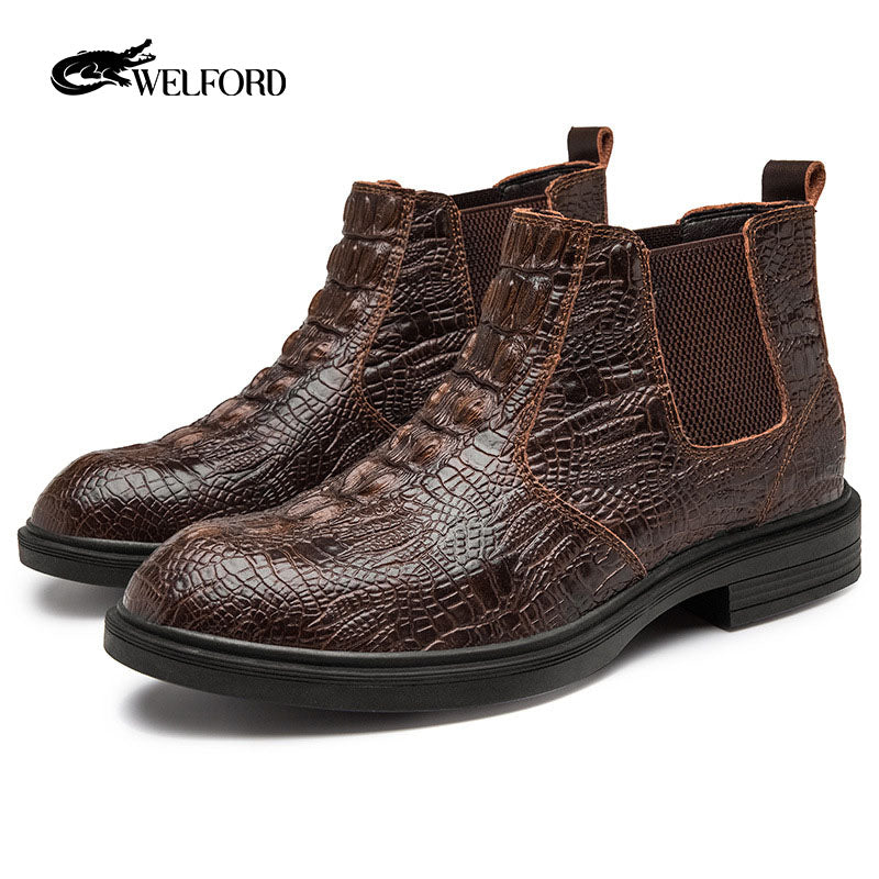 Autumn and winter warm crocodile pattern cowhide Martin boots