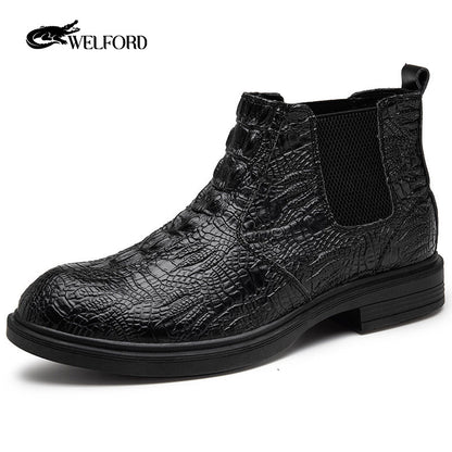 Autumn and winter warm crocodile pattern cowhide Martin boots