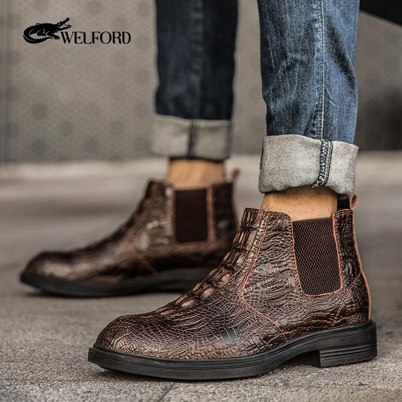 Autumn and winter warm crocodile pattern cowhide Martin boots