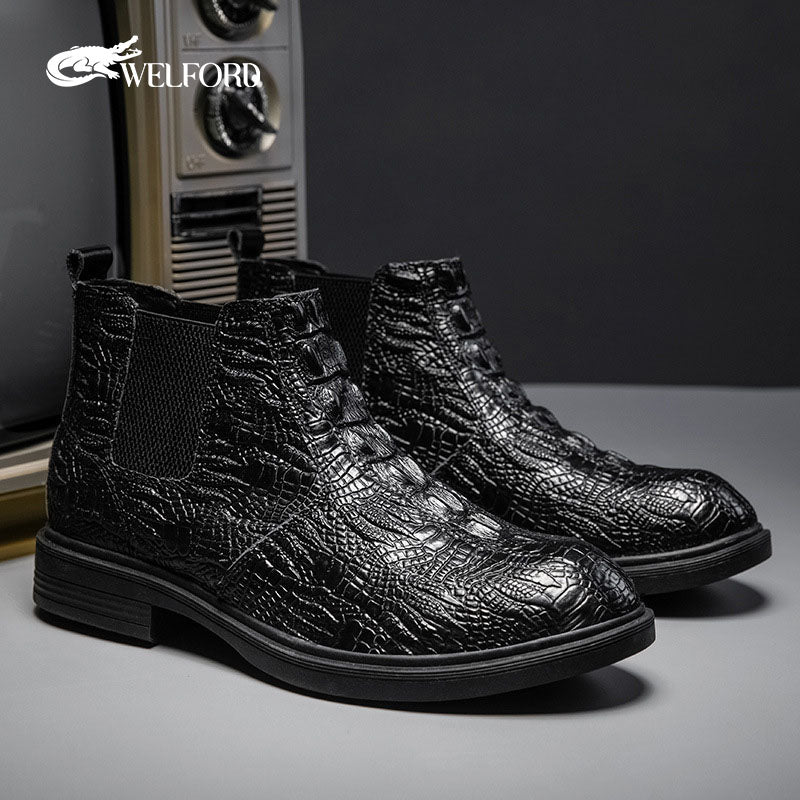 Autumn and winter warm crocodile pattern cowhide Martin boots