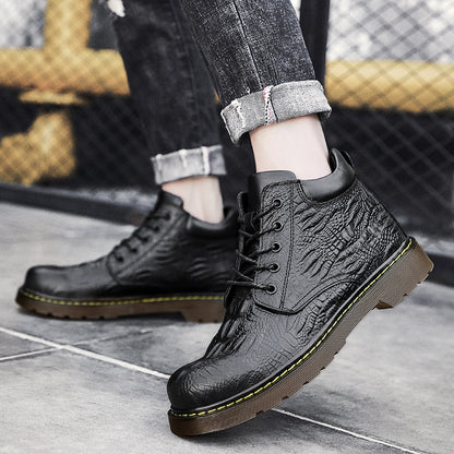Men's crocodile pattern high top martin boots