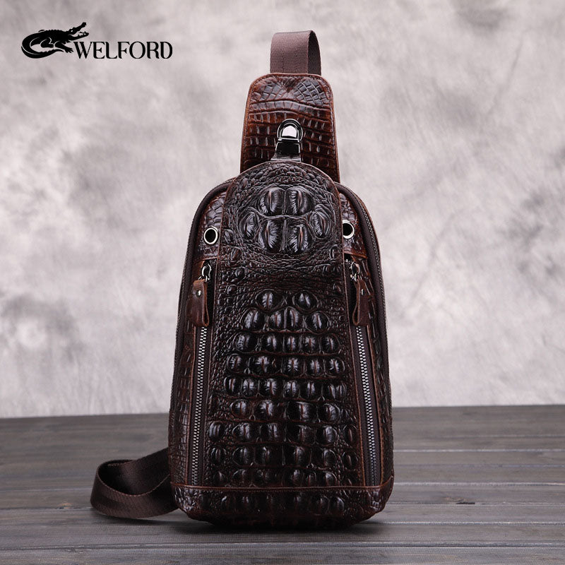 Crocodile Pattern Men's Casual Crossbody Bag
