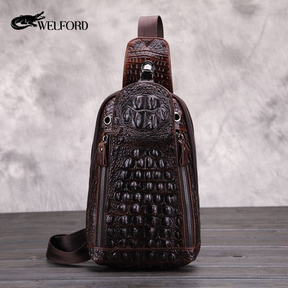 Crocodile Pattern Men's Casual Crossbody Bag
