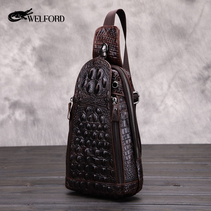 Crocodile Pattern Men's Casual Crossbody Bag