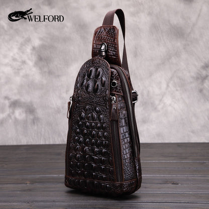 Crocodile Pattern Men's Casual Crossbody Bag