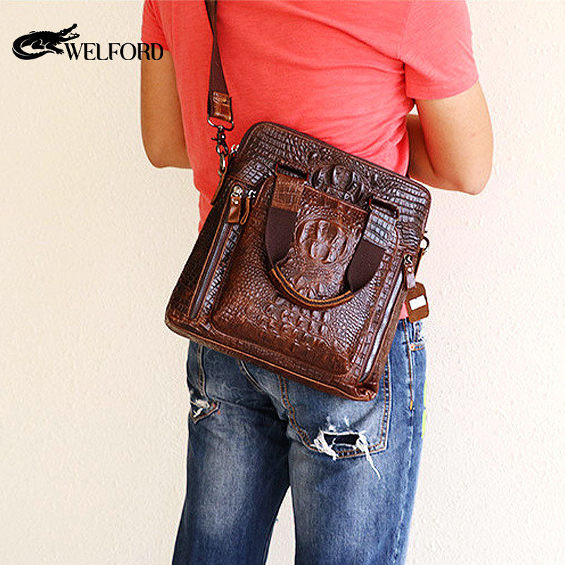 Men's Handheld Briefcase Crocodile Crossbody Bag