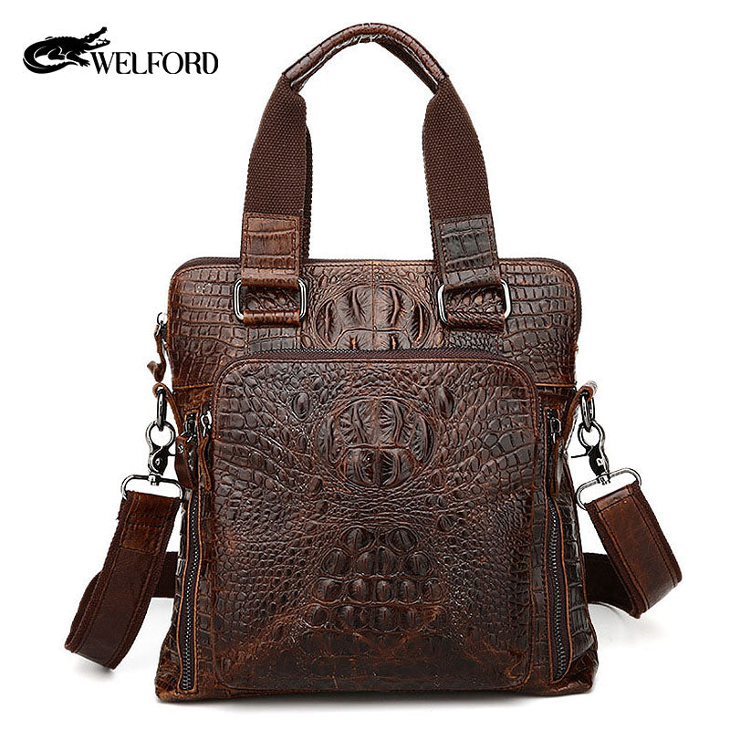 Men's Handheld Briefcase Crocodile Crossbody Bag