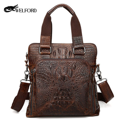 Men's Handheld Briefcase Crocodile Crossbody Bag