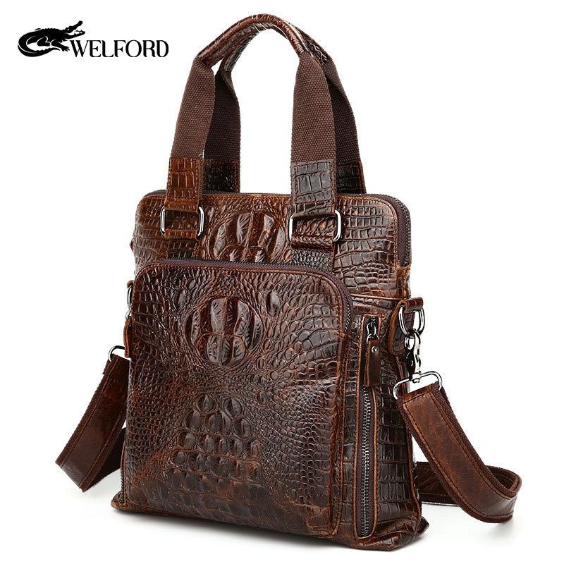 Men's Handheld Briefcase Crocodile Crossbody Bag
