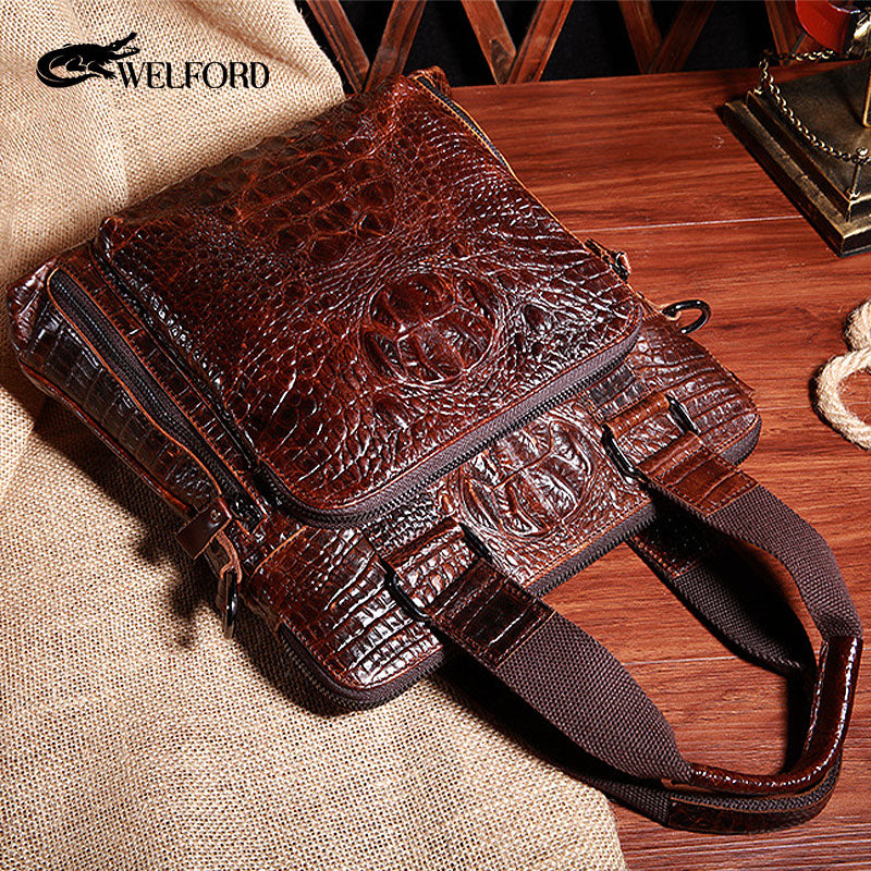 Men's Handheld Briefcase Crocodile Crossbody Bag
