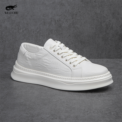 Italian Versatile Genuine Leather Crocodile Pattern Men's Sneakers