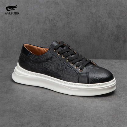 Italian Versatile Genuine Leather Crocodile Pattern Men's Sneakers