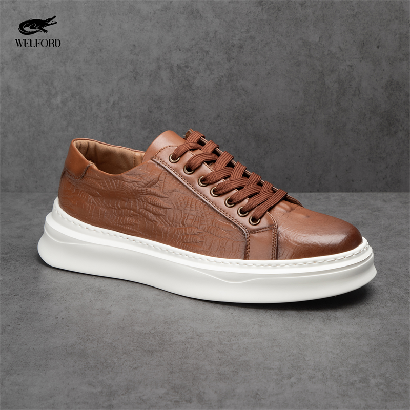 Italian Versatile Genuine Leather Crocodile Pattern Men's Sneakers