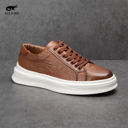 Italian Versatile Genuine Leather Crocodile Pattern Men's Sneakers