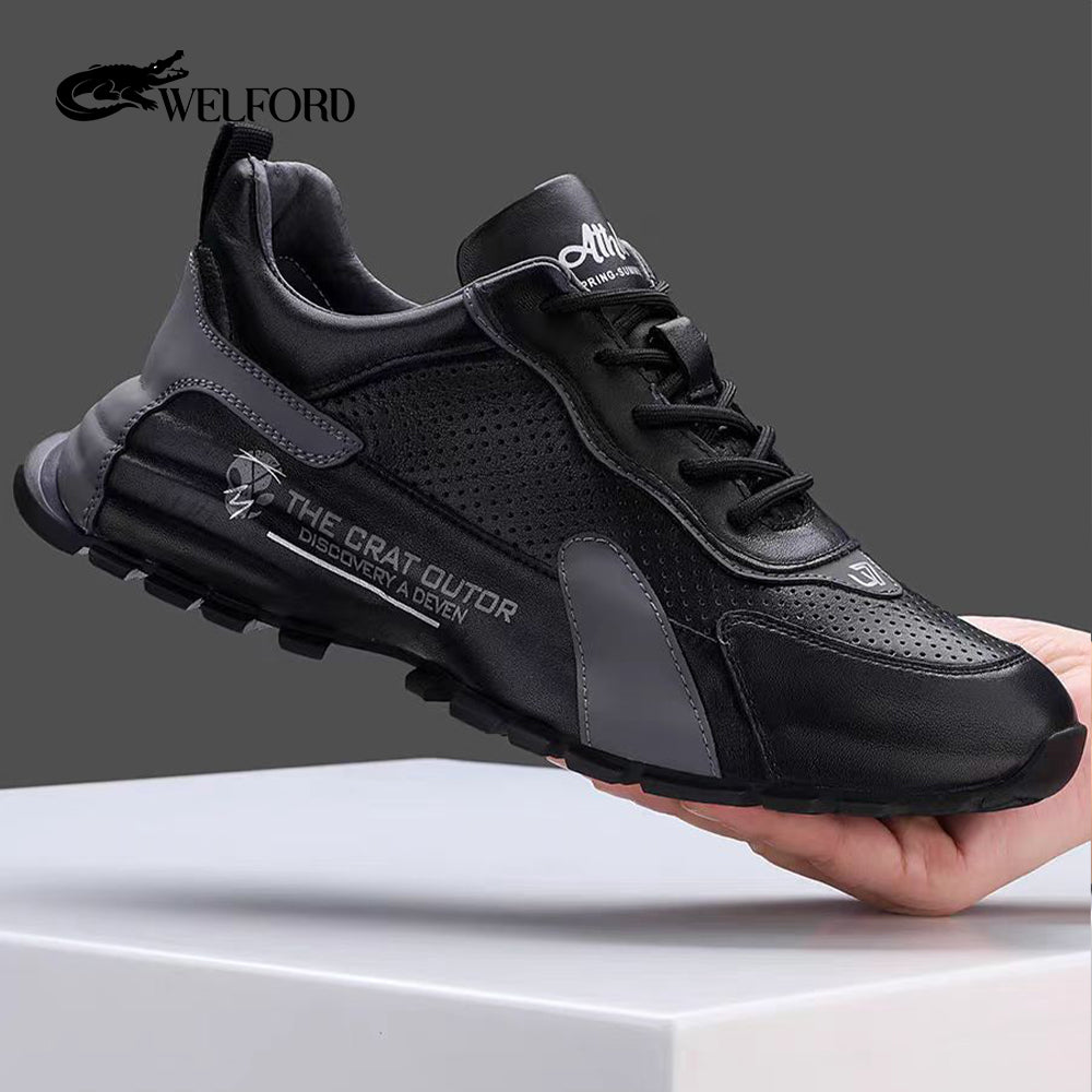 Breathable hollow perforated leather sports dad shoes