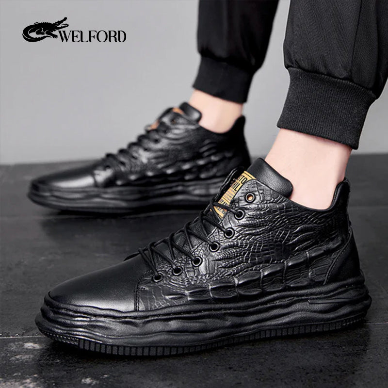 Men's crocodile pattern high-top shoes