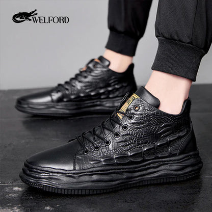 Men's crocodile pattern high-top shoes