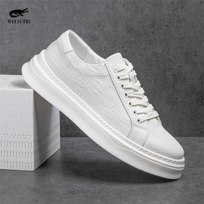 Italian Versatile Genuine Leather Crocodile Pattern Men's Sneakers