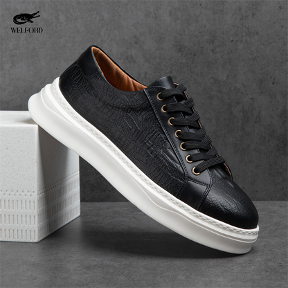 Italian Versatile Genuine Leather Crocodile Pattern Men's Sneakers