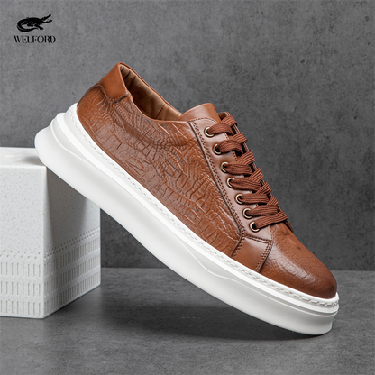 Italian Versatile Genuine Leather Crocodile Pattern Men's Sneakers