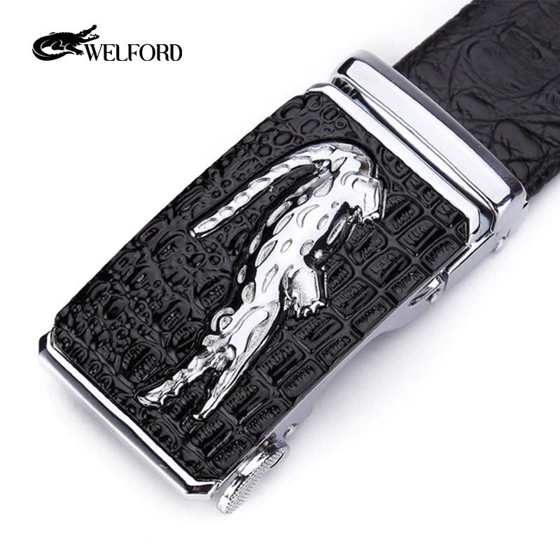 Men's crocodile pattern genuine leather belt with automatic buckle for men