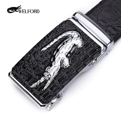 Men's crocodile pattern genuine leather belt with automatic buckle for men