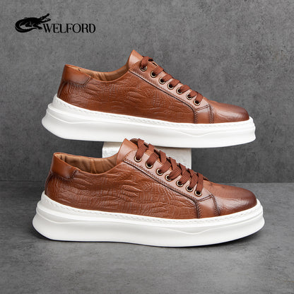 Italian versatile genuine leather crocodile pattern men's sneakers