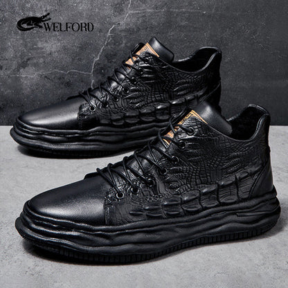 Men's crocodile pattern high-top shoes