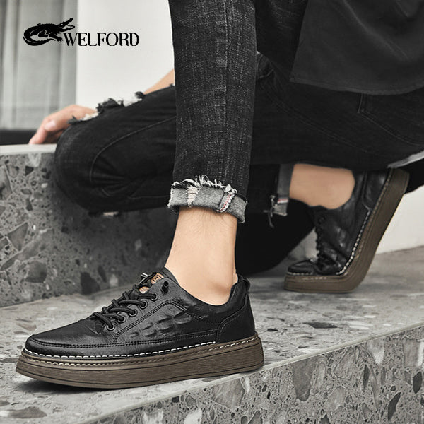 British style cowhide soft sole casual sneakers