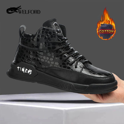 Fashionable men's shoes with velvet stone pattern genuine leather