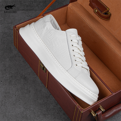 Italian Versatile Genuine Leather Crocodile Pattern Men's Sneakers
