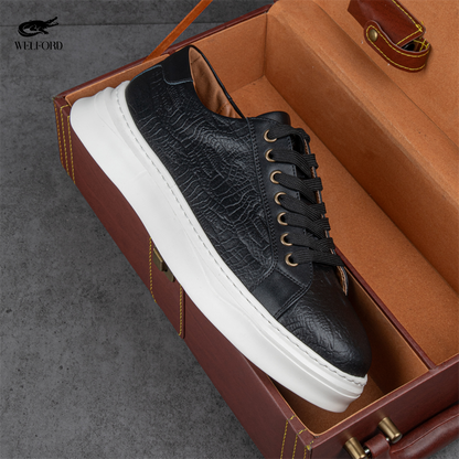 Italian Versatile Genuine Leather Crocodile Pattern Men's Sneakers
