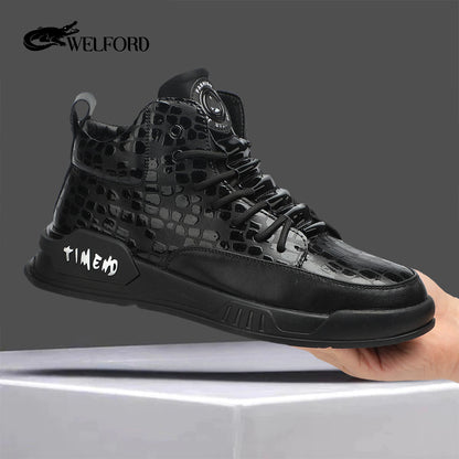 Fashionable men's shoes with velvet stone pattern genuine leather