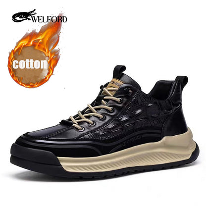 Crocodile pattern soft thick sole sports casual leather shoes