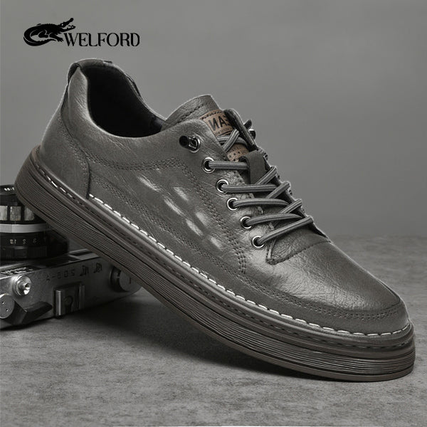 British style cowhide soft sole casual sneakers